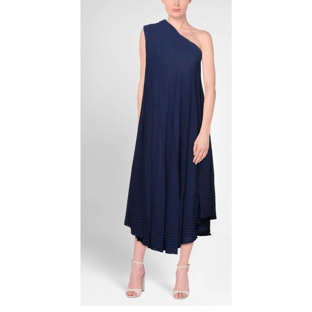 ROLAND MOURET One-Shoulder Midi Maxi Dress Large Blue Lined